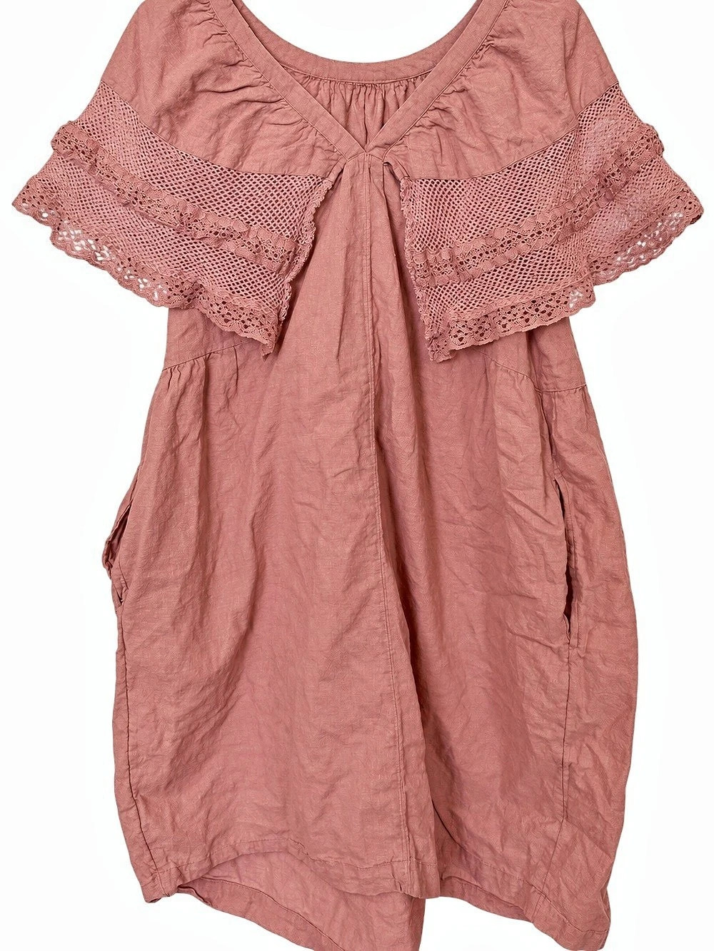 Old Navy Dusty Rose Boho Lace Sleeve Pocket Dress Size M